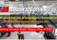Factory Worker Hiring In Taiwan 2023